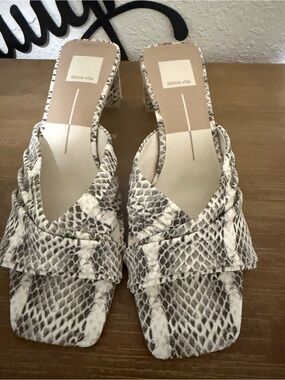 Dolce Vita Women's Snake-Print Square Toe Block Heels - Beige Black
